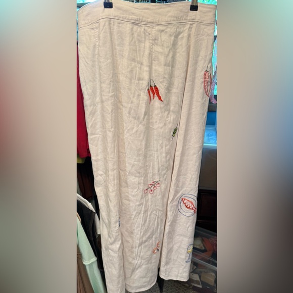 NWT Anthropologie Maeve Embellished Linen Wrap Midi Skirt - neutral motif - 10 - Picture 11 of 13